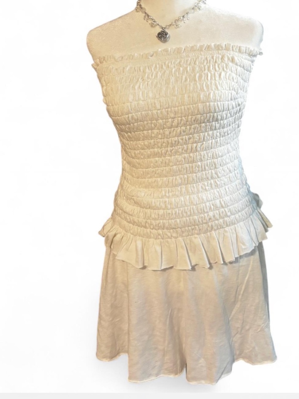 Free People Cream Smocked Strapless Set